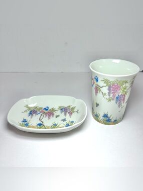 Takahashi San Francisco Porcelain Bathroom Set Wisteria Bird Butterfly